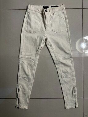 PERMANENT Off-White High-Rise Moto Skinny Jeans Ankle Zip | Size 4
